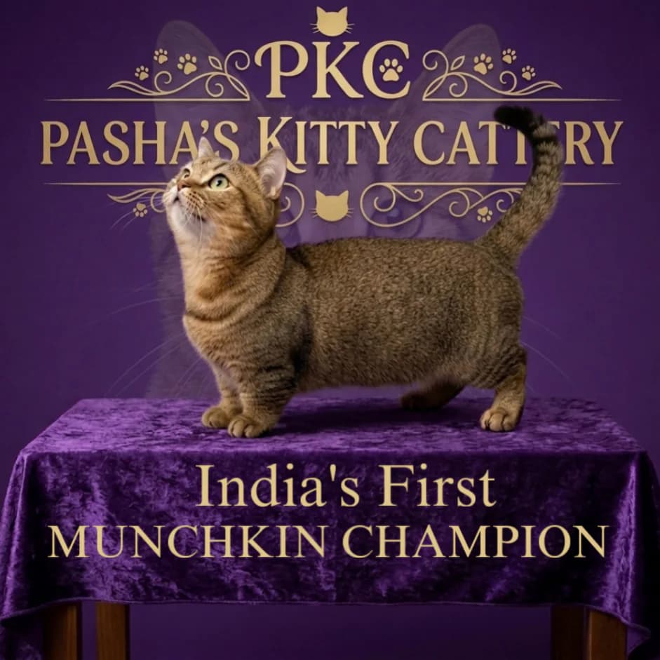 India's first Munchkin champion award poster from Pashas Kitty's Cattery
