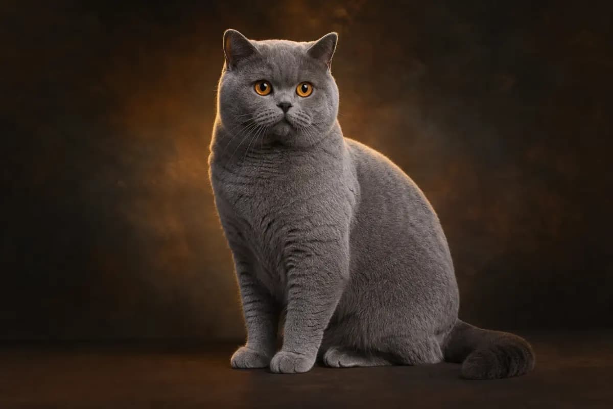 British Shorthair cat in a premium studio portrait — adult breed form and silhouette