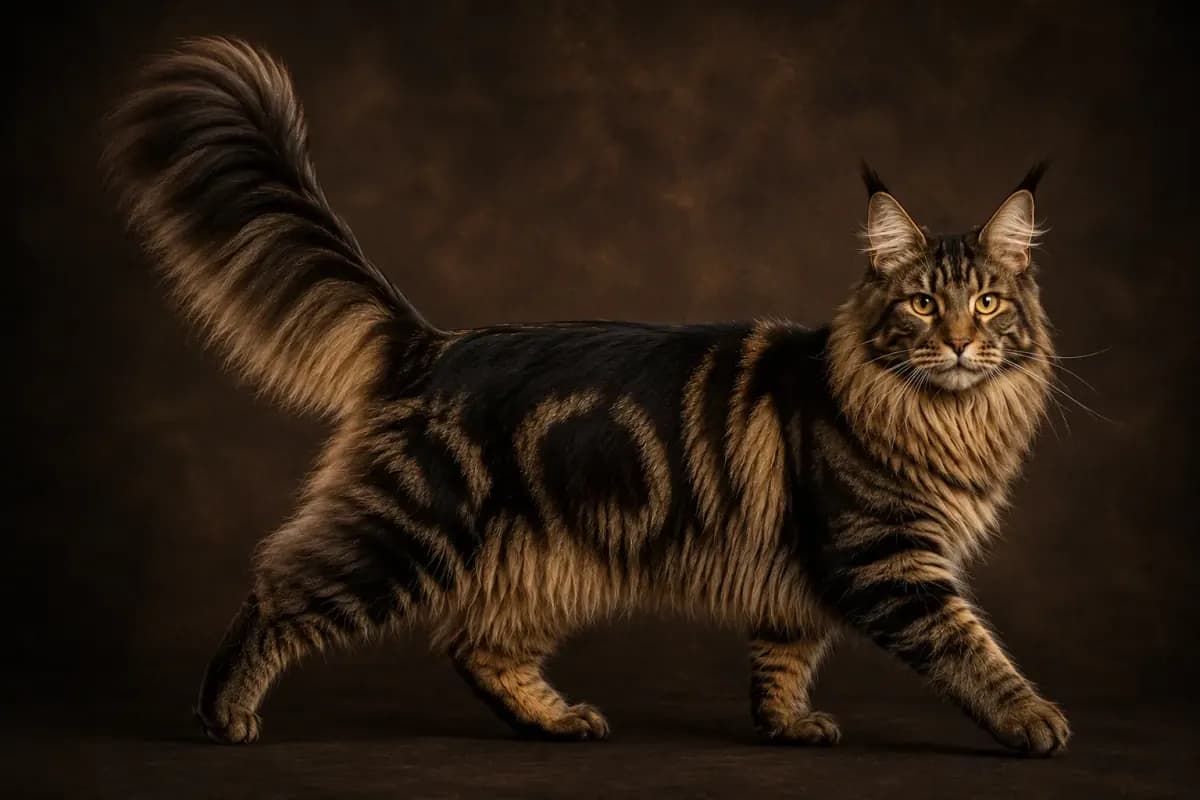 Maine Coon cat in a premium studio portrait — adult breed form and silhouette