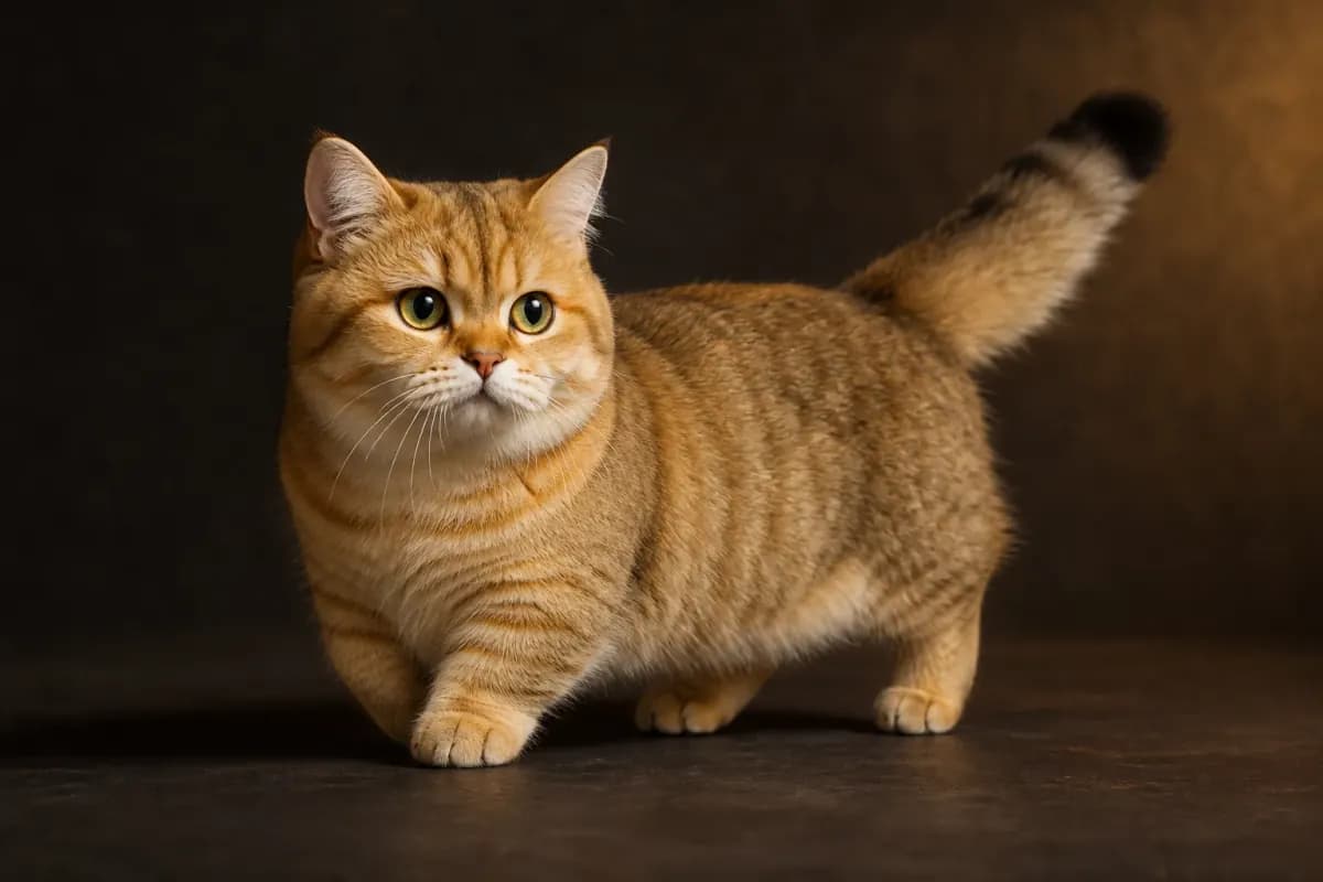 Munchkin cat in a premium studio portrait — adult breed form and silhouette