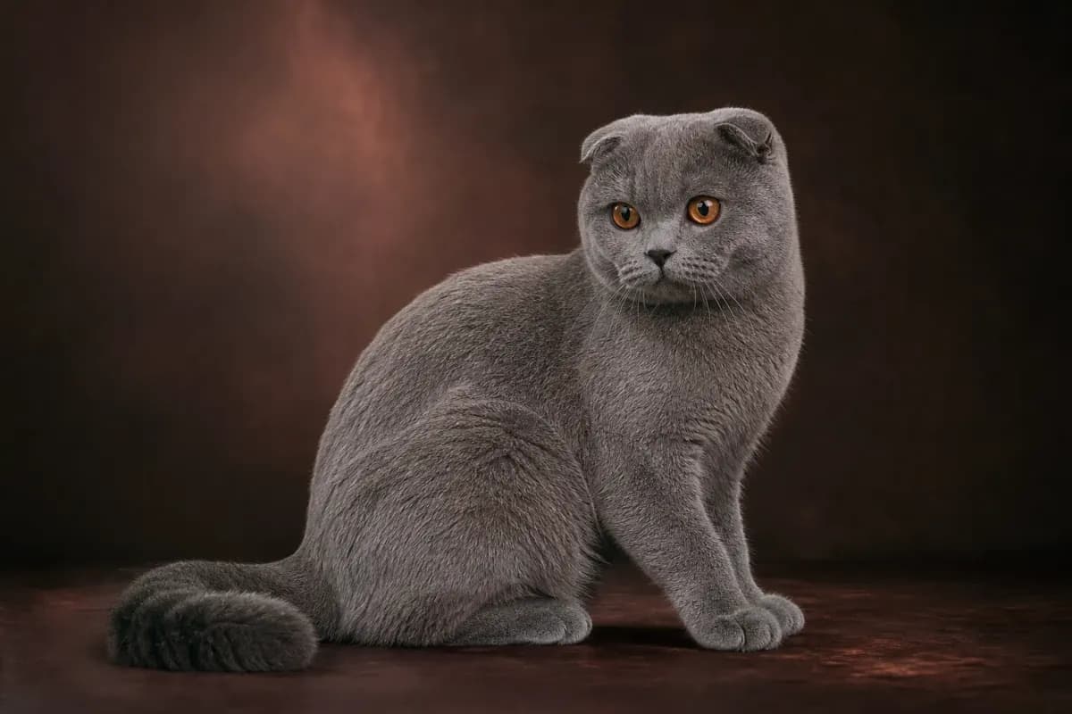 Scottish Fold cat seated showing folded ears and rounded form
