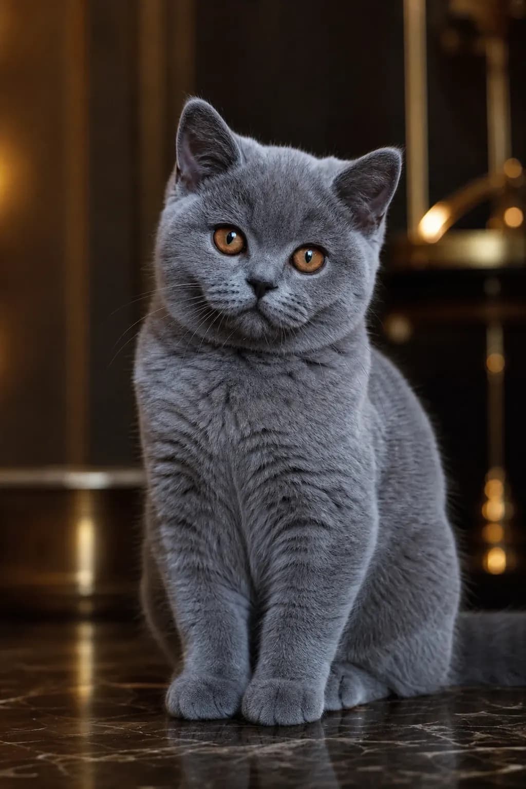 Cleo, a British Shorthair, in a composed studio portrait