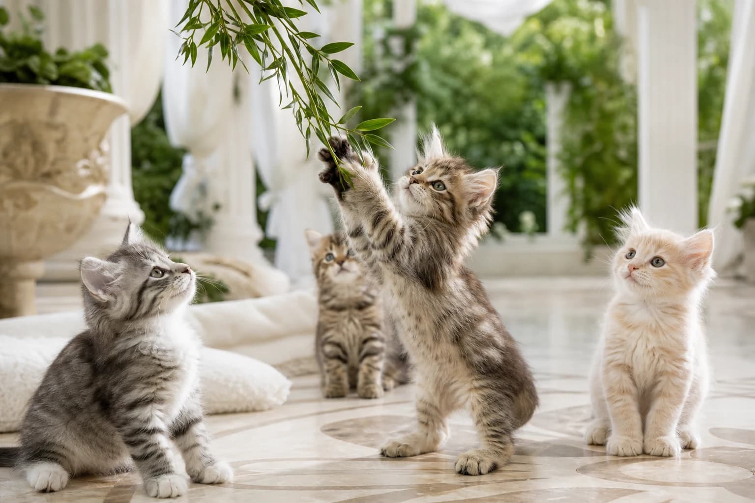 Families meeting kittens during a cattery meet-and-greet session
