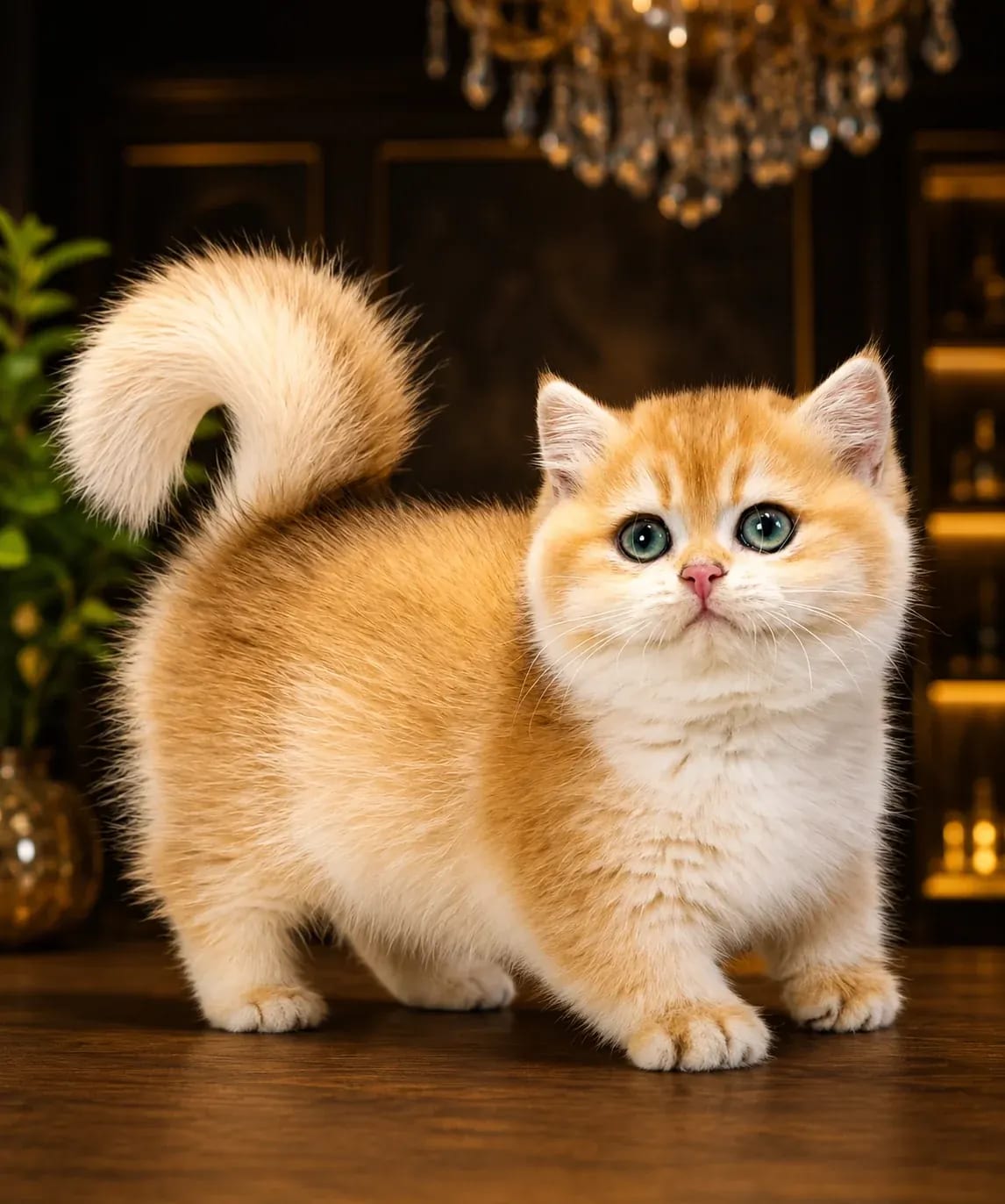 Munchkin cat in a premium portrait — short legs, expressive face and spirited pose